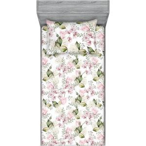 Ambesonne Floral Fitted Sheet & Pillow Sham Set, Roses Lavender Eucalyptus Watercolor Valentine’s Day Romantic Concept, Decorative Printed 2 Piece Bedding Decor Set, Twinxl, Purple Grey and Off White(Pale Pink and Laurel Green)