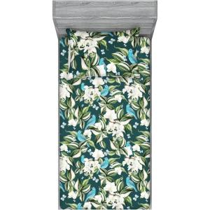 Ambesonne Floral Fitted Sheet & Pillow Sham Set, Roses Lavender Eucalyptus Watercolor Valentine’s Day Romantic Concept, Decorative Printed 2 Piece Bedding Decor Set, Twinxl, Purple Grey and Off White(Fern Green Sky Blue Teal)