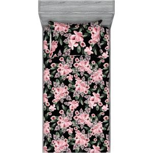 Ambesonne Floral Fitted Sheet & Pillow Sham Set, Roses Lavender Eucalyptus Watercolor Valentine’s Day Romantic Concept, Decorative Printed 2 Piece Bedding Decor Set, Twinxl, Purple Grey and Off White(Pastel Pink Hunter Green)