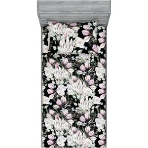 Ambesonne Floral Fitted Sheet & Pillow Sham Set, Roses Lavender Eucalyptus Watercolor Valentine’s Day Romantic Concept, Decorative Printed 2 Piece Bedding Decor Set, Twinxl, Purple Grey and Off White(Purple Grey and Off White)