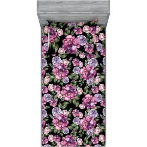 Ambesonne Floral Fitted Sheet & Pillow Sham Set, Roses Lavender Eucalyptus Watercolor Valentine’s Day Romantic Concept, Decorative Printed 2 Piece Bedding Decor Set, Twinxl, Purple Grey and Off White(Soft Pink Olive Green)