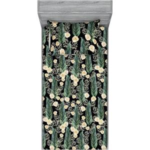 Ambesonne Floral Fitted Sheet & Pillow Sham Set, Roses Lavender Eucalyptus Watercolor Valentine’s Day Romantic Concept, Decorative Printed 2 Piece Bedding Decor Set, Twinxl, Purple Grey and Off White(Jade Green and Champagne)
