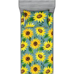 Ambesonne Floral Fitted Sheet & Pillow Sham Set, Roses Lavender Eucalyptus Watercolor Valentine’s Day Romantic Concept, Decorative Printed 2 Piece Bedding Decor Set, Twinxl, Purple Grey and Off White(Earth Yellow Forest Green)