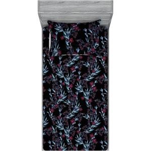 Ambesonne Floral Fitted Sheet & Pillow Sham Set, Roses Lavender Eucalyptus Watercolor Valentine’s Day Romantic Concept, Decorative Printed 2 Piece Bedding Decor Set, Twinxl, Purple Grey and Off White(Blue Grey and Dark Magenta)