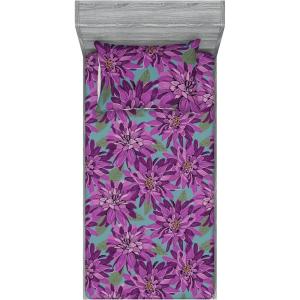 Ambesonne Floral Fitted Sheet & Pillow Sham Set, Roses Lavender Eucalyptus Watercolor Valentine’s Day Romantic Concept, Decorative Printed 2 Piece Bedding Decor Set, Twinxl, Purple Grey and Off White(Purple Olive Green)