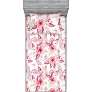 Ambesonne Floral Fitted Sheet & Pillow Sham Set, Roses Lavender Eucalyptus Watercolor Valentine’s Day Romantic Concept, Decorative Printed 2 Piece Bedding Decor Set, Twinxl, Purple Grey and Off White(Pastel Pink and Pale Fuchsia)