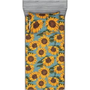 Ambesonne Floral Fitted Sheet & Pillow Sham Set, Roses Lavender Eucalyptus Watercolor Valentine’s Day Romantic Concept, Decorative Printed 2 Piece Bedding Decor Set, Twinxl, Purple Grey and Off White(Earth Yellow and Olive Green)