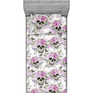 Ambesonne Floral Fitted Sheet & Pillow Sham Set, Roses Lavender Eucalyptus Watercolor Valentine’s Day Romantic Concept, Decorative Printed 2 Piece Bedding Decor Set, Twinxl, Purple Grey and Off White(Lilac Pearl Reseda Green)