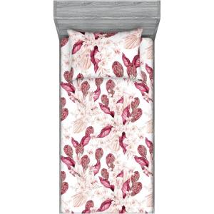 Ambesonne Floral Fitted Sheet & Pillow Sham Set, Roses Lavender Eucalyptus Watercolor Valentine’s Day Romantic Concept, Decorative Printed 2 Piece Bedding Decor Set, Twinxl, Purple Grey and Off White(Dried Rose Pale Ruby)