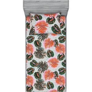 Ambesonne Floral Fitted Sheet & Pillow Sham Set, Valentine’s Day Concept Art Pastel Repetitive Roses Pattern Plot, Decorative Printed 3 Piece Bedding Decor Set, Queen, Dark Pink Blush and White(Salmon Pale Pink and Emerald)