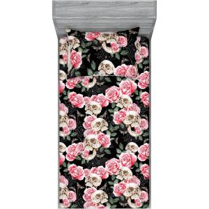 Ambesonne Floral Fitted Sheet & Pillow Sham Set, Valentine’s Day Concept Art Pastel Repetitive Roses Pattern Plot, Decorative Printed 3 Piece Bedding Decor Set, Queen, Dark Pink Blush and White(Pink Laurel Green and Black)