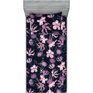 Ambesonne Floral Fitted Sheet & Pillow Sham Set, Valentine’s Day Concept Art Pastel Repetitive Roses Pattern Plot, Decorative Printed 3 Piece Bedding Decor Set, Queen, Dark Pink Blush and White(Navy Blue and Soft Pink)