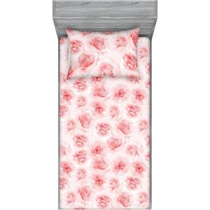 Ambesonne Floral Fitted Sheet & Pillow Sham Set, Valentine’s Day Concept Art Pastel Repetitive Roses Pattern Plot, Decorative Printed 3 Piece Bedding Decor Set, Queen, Dark Pink Blush and White(Dark Pink Blush and White)