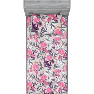 Ambesonne Floral Fitted Sheet & Pillow Sham Set, Valentine’s Day Concept Art Pastel Repetitive Roses Pattern Plot, Decorative Printed 3 Piece Bedding Decor Set, Queen, Dark Pink Blush and White(Pink Violet and Pale Grey)