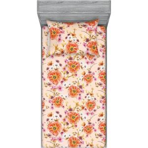 Ambesonne Floral Fitted Sheet & Pillow Sham Set, Valentine’s Day Concept Art Pastel Repetitive Roses Pattern Plot, Decorative Printed 3 Piece Bedding Decor Set, Queen, Dark Pink Blush and White(Salmon Fuchsia and Pale Peach)