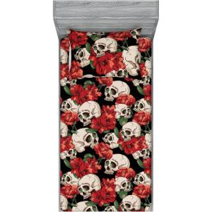 Ambesonne Floral Fitted Sheet & Pillow Sham Set, Valentine’s Day Concept Art Pastel Repetitive Roses Pattern Plot, Decorative Printed 3 Piece Bedding Decor Set, Queen, Dark Pink Blush and White(Jade Green and Dark Coral)