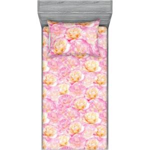 Ambesonne Floral Fitted Sheet & Pillow Sham Set, Valentine’s Day Concept Art Pastel Repetitive Roses Pattern Plot, Decorative Printed 3 Piece Bedding Decor Set, Queen, Dark Pink Blush and White(Pastel Pink and Pale Fuchsia)