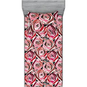 Ambesonne Floral Fitted Sheet & Pillow Sham Set, Valentine’s Day Concept Art Pastel Repetitive Roses Pattern Plot, Decorative Printed 3 Piece Bedding Decor Set, Queen, Dark Pink Blush and White(Dark Pink and Redbrown)