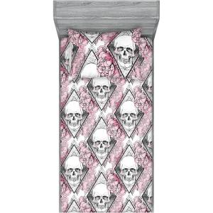 Ambesonne Floral Fitted Sheet & Pillow Sham Set, Valentine’s Day Concept Art Pastel Repetitive Roses Pattern Plot, Decorative Printed 3 Piece Bedding Decor Set, Queen, Dark Pink Blush and White(Blush White and Charcoal Grey)