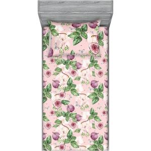 Ambesonne Floral Fitted Sheet & Pillow Sham Set, Valentine’s Day Romantic Concept Watercolor Hydrangeas Roses Birds, Decorative Printed 3 Piece Bedding Decor Set, Calking, Soft Pink Pistachio Green(Fern Green Lilac and Blush)