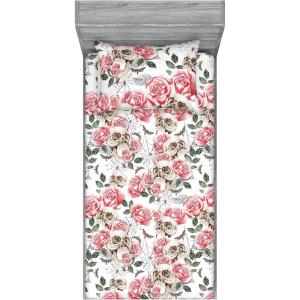 Ambesonne Floral Fitted Sheet & Pillow Sham Set, Valentine’s Day Romantic Concept Watercolor Hydrangeas Roses Birds, Decorative Printed 3 Piece Bedding Decor Set, Calking, Soft Pink Pistachio Green(Pastel Pink and Laurel Green)