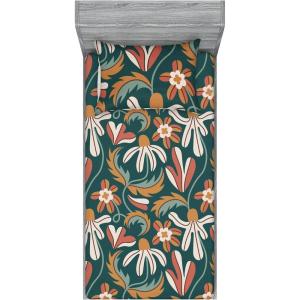 Ambesonne Floral Fitted Sheet & Pillow Sham Set, Valentine’s Day Romantic Concept Watercolor Hydrangeas Roses Birds, Decorative Printed 3 Piece Bedding Decor Set, Calking, Soft Pink Pistachio Green(Pale Rust Grey Teal and Amber)