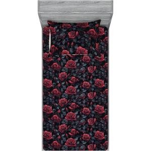 Ambesonne Floral Fitted Sheet & Pillow Sham Set, Valentine’s Day Romantic Concept Watercolor Hydrangeas Roses Birds, Decorative Printed 3 Piece Bedding Decor Set, Calking, Soft Pink Pistachio Green(Red Blue Grey Dark Grey)