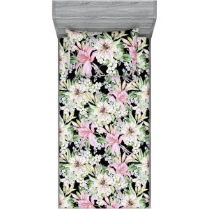 Ambesonne Floral Fitted Sheet & Pillow Sham Set, Valentine’s Day Romantic Concept Watercolor Hydrangeas Roses Birds, Decorative Printed 3 Piece Bedding Decor Set, Calking, Soft Pink Pistachio Green(Soft Pink Pale Green)