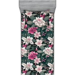 Ambesonne Floral Fitted Sheet & Pillow Sham Set, Valentine’s Day Romantic Concept Watercolor Hydrangeas Roses Birds, Decorative Printed 3 Piece Bedding Decor Set, Calking, Soft Pink Pistachio Green(Pink Laurel Green White)
