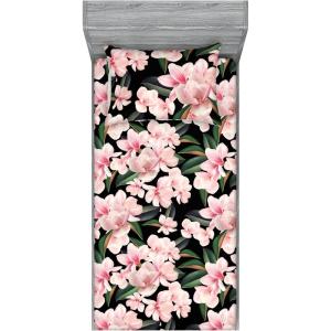 Ambesonne Floral Fitted Sheet & Pillow Sham Set, Valentine’s Day Romantic Concept Watercolor Hydrangeas Roses Birds, Decorative Printed 3 Piece Bedding Decor Set, Calking, Soft Pink Pistachio Green(Jade Green and Pastel Pink)