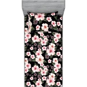 Ambesonne Floral Fitted Sheet & Pillow Sham Set, Valentine’s Day Romantic Concept Watercolor Hydrangeas Roses Birds, Decorative Printed 3 Piece Bedding Decor Set, Calking, Soft Pink Pistachio Green(Blush Reseda Green)