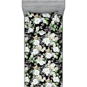 Ambesonne Floral Fitted Sheet & Pillow Sham Set, Valentine’s Day Romantic Concept Watercolor Hydrangeas Roses Birds, Decorative Printed 3 Piece Bedding Decor Set, Calking, Soft Pink Pistachio Green(Sea Green Pastel Brown)