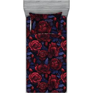 Ambesonne Floral Fitted Sheet & Pillow Sham Set, Valentine’s Day Romantic Concept Watercolor Hydrangeas Roses Birds, Decorative Printed 3 Piece Bedding Decor Set, Calking, Soft Pink Pistachio Green(Dark Coral and Violet Blue)