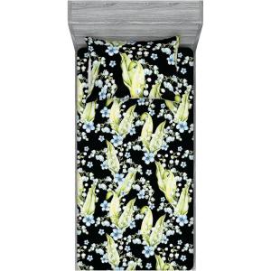 Ambesonne Floral Fitted Sheet & Pillow Sham Set, Valentine’s Day Romantic Concept Watercolor Hydrangeas Roses Birds, Decorative Printed 3 Piece Bedding Decor Set, Calking, Soft Pink Pistachio Green(Pastel Green and Pale Blue)