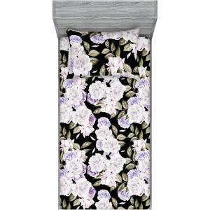 Ambesonne Floral Fitted Sheet & Pillow Sham Set, Valentine’s Day Romantic Concept Watercolor Hydrangeas Roses Birds, Decorative Printed 3 Piece Bedding Decor Set, Calking, Soft Pink Pistachio Green(Lavender Blue Green)