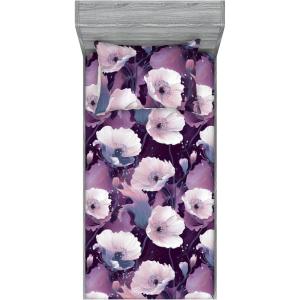 Ambesonne Floral Fitted Sheet & Pillow Sham Set, Valentine’s Day Romantic Concept Watercolor Hydrangeas Roses Birds, Decorative Printed 3 Piece Bedding Decor Set, Calking, Soft Pink Pistachio Green(Lilac Pale Fuchsia Plum)