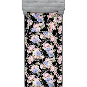 Ambesonne Floral Fitted Sheet & Pillow Sham Set, Valentine’s Day Romantic Concept Watercolor Hydrangeas Roses Birds, Decorative Printed 3 Piece Bedding Decor Set, Calking, Soft Pink Pistachio Green(Soft Pink Pistachio Green)