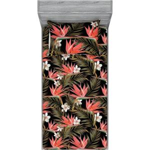 Ambesonne Floral Fitted Sheet & Pillow Sham Set, Valentine’s Day Romantic Concept Watercolor Hydrangeas Roses Birds, Decorative Printed 3 Piece Bedding Decor Set, Calking, Soft Pink Pistachio Green(Dark Coral and Fern Green)