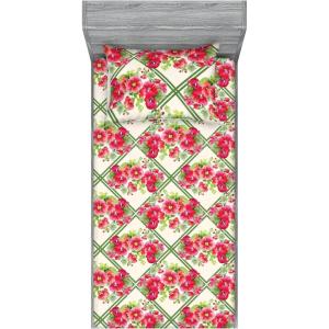 Ambesonne Floral Fitted Sheet & Pillow Sham Set, Valentine’s Day Theme Flowers Vintage Botanical Nature Ornament Art, Decorative Printed 2 Piece Bedding Decor Set, Twinxl, Dark Coral and Fern Green(Dark Coral and Fern Green)