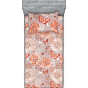 Ambesonne Floral Fitted Sheet & Pillow Sham Set, Valentine’s Day Theme Flowers Vintage Botanical Nature Ornament Art, Decorative Printed 2 Piece Bedding Decor Set, Twinxl, Dark Coral and Fern Green(Pale Taupe and Cinnamon)