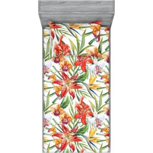 Ambesonne Floral Fitted Sheet & Pillow Sham Set, Valentine’s Day Theme Flowers Vintage Botanical Nature Ornament Art, Decorative Printed 2 Piece Bedding Decor Set, Twinxl, Dark Coral and Fern Green(Reseda Green)