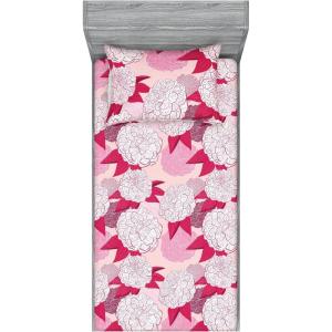 Ambesonne Floral Fitted Sheet & Pillow Sham Set, Valentine’s Day Theme Flowers Vintage Botanical Nature Ornament Art, Decorative Printed 2 Piece Bedding Decor Set, Twinxl, Dark Coral and Fern Green(Dark Pink White and Blush)