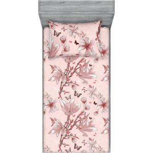 Ambesonne Floral Fitted Sheet & Pillow Sham Set, Valentine’s Day Theme Flowers Vintage Botanical Nature Ornament Art, Decorative Printed 2 Piece Bedding Decor Set, Twinxl, Dark Coral and Fern Green(Pastel Pink and Pale Rose)