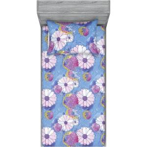 Ambesonne Floral Fitted Sheet & Pillow Sham Set, Valentine’s Day Theme Flowers Vintage Botanical Nature Ornament Art, Decorative Printed 2 Piece Bedding Decor Set, Twinxl, Dark Coral and Fern Green(Lavender Blue and Pale Lilac)