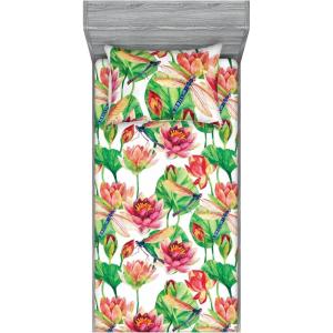 Ambesonne Floral Fitted Sheet & Pillow Sham Set, Valentine’s Day Theme Flowers Vintage Botanical Nature Ornament Art, Decorative Printed 2 Piece Bedding Decor Set, Twinxl, Dark Coral and Fern Green(Apple Green and Pastel Pink)