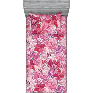 Ambesonne Floral Fitted Sheet & Pillow Sham Set, Valentine’s Day Theme Flowers Vintage Botanical Nature Ornament Art, Decorative Printed 2 Piece Bedding Decor Set, Twinxl, Dark Coral and Fern Green(Dried Rose and Pale Ruby)