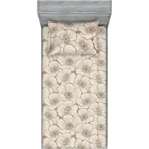 Ambesonne Floral Fitted Sheet & Pillow Sham Set, Valentine’s Day Theme Flowers Vintage Botanical Nature Ornament Art, Decorative Printed 2 Piece Bedding Decor Set, Twinxl, Dark Coral and Fern Green(Dark Tan Champagne and Grey)