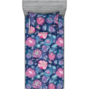 Ambesonne Floral Fitted Sheet & Pillow Sham Set, Valentine’s Day Theme Flowers Vintage Botanical Nature Ornament Art, Decorative Printed 2 Piece Bedding Decor Set, Twinxl, Dark Coral and Fern Green(Night Blue and Pale Pink)