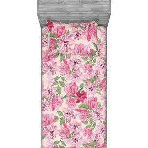 Ambesonne Floral Fitted Sheet & Pillow Sham Set, Valentine’s Day Theme Flowers Vintage Botanical Nature Ornament Art, Decorative Printed 2 Piece Bedding Decor Set, Twinxl, Dark Coral and Fern Green(Pistachio Green and Pale Rose)