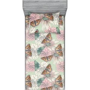 Ambesonne Floral Fitted Sheet & Pillow Sham Set, Valentine’s Day Theme Flowers Vintage Botanical Nature Ornament Art, Decorative Printed 2 Piece Bedding Decor Set, Twinxl, Dark Coral and Fern Green(Pale Green Rose and Pink)